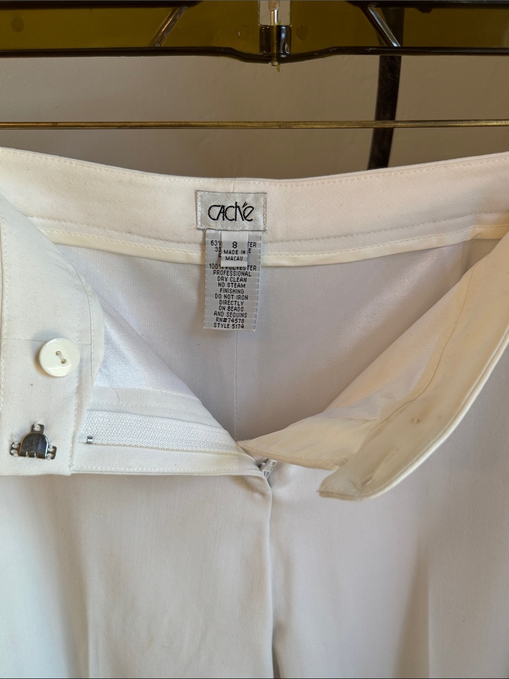 Cache White Wide Leg Pants with Gold Floral Embroidery - Picture 2 of 9